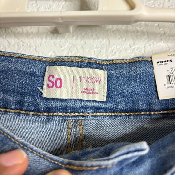 So Front Slit Denim Frayed Bottom Hem Distressed Midi Skirt Blue 11/30W - Picture 3 of 9